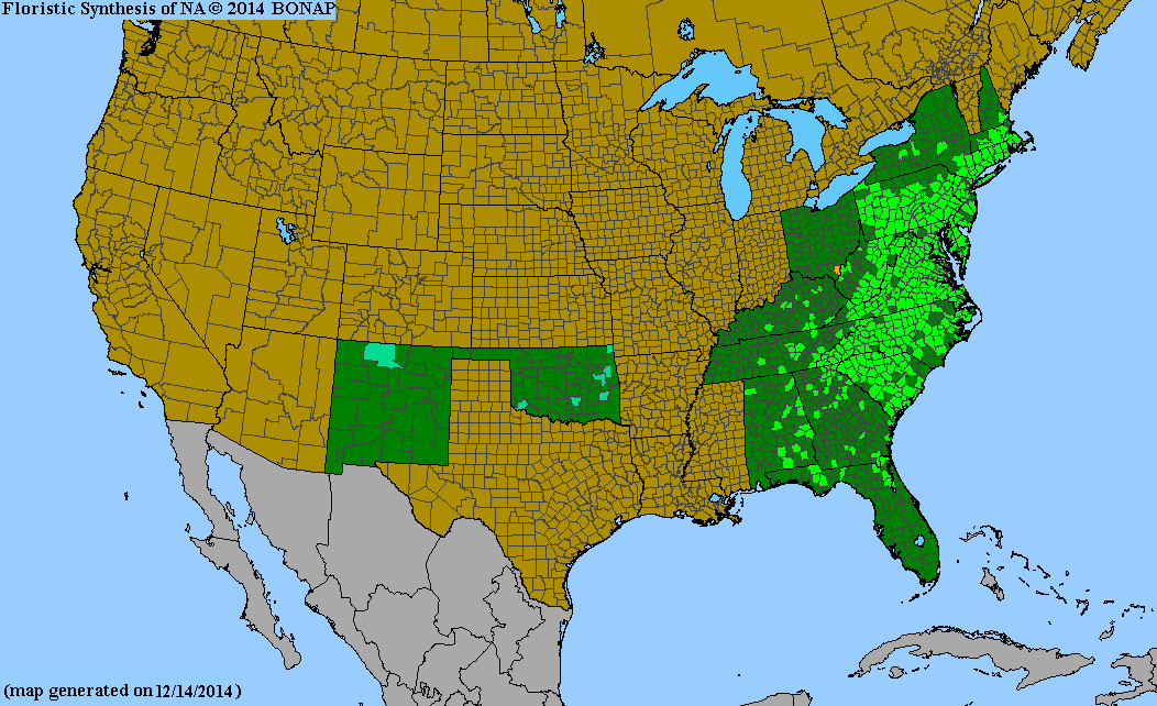 County distribution map of Vernonia noveboracensis - New York Ironweed
